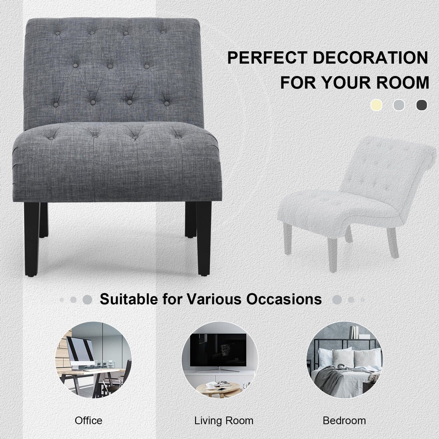 Modern Upholstered Accent Chair with Button Tufted Linen Fabric