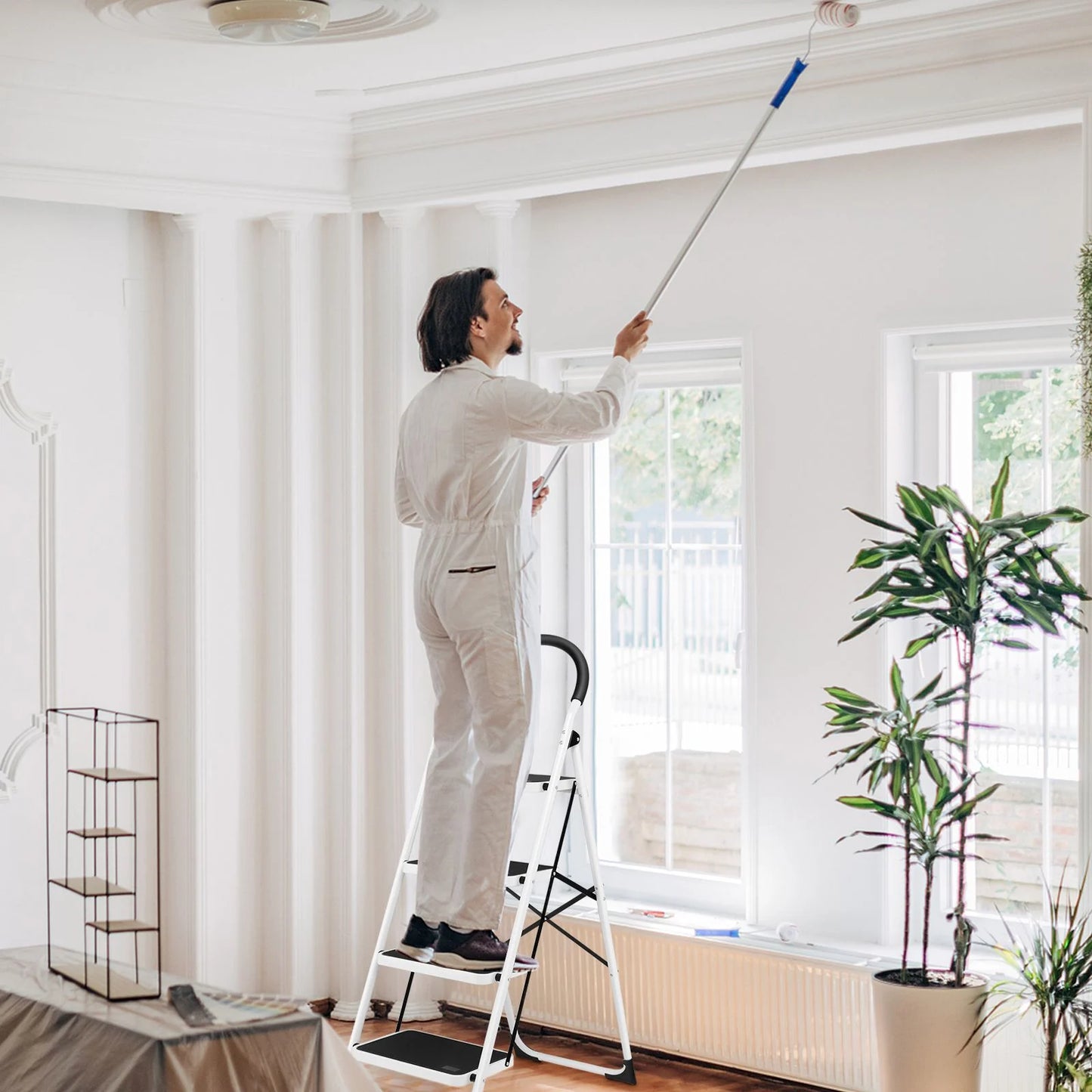 Folding anti Slip 4 Step Ladder with Extra Wide Platform