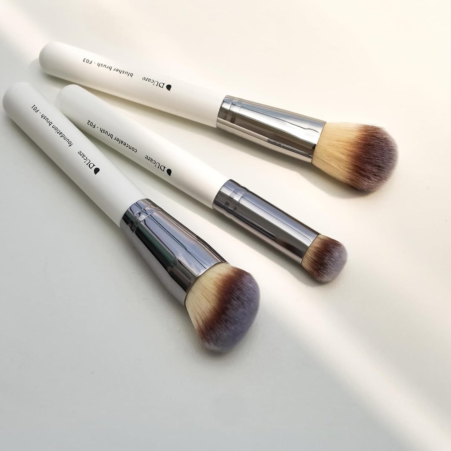 Essential Travel Makeup Brush Set - 3 Pcs Kabuki, Powder, and Concealer Brushes for Flawless Application - White
