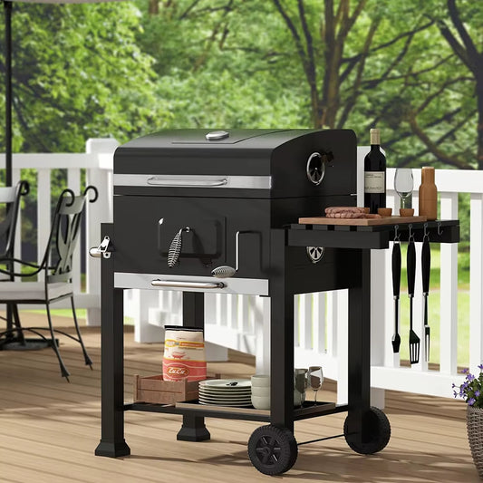 Outdoor Charcoal BBQ Grill with Portable Trolley Garden Grill for Outdoor, Party, Garden, Terrace