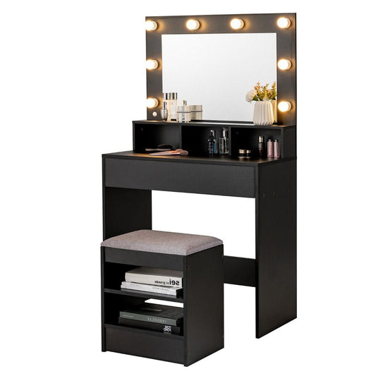 Illuminate Your Beauty: Modern LED Lighted Vanity Set with Spacious Drawer for Effortless Makeup Application