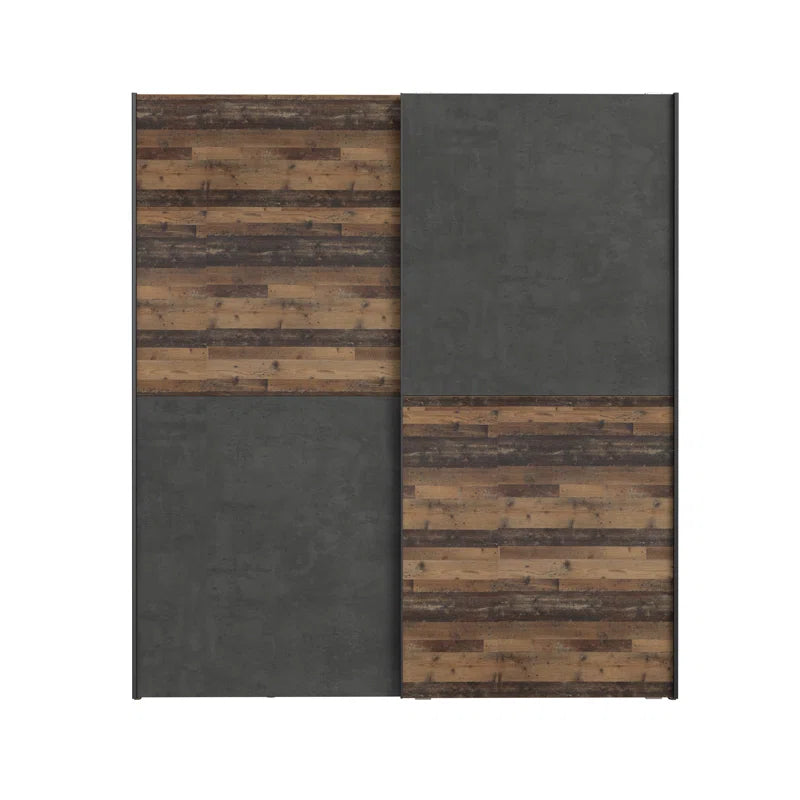 Double Sliding Door Wardrobe with Oak and Concrete Finish, 170,3 Cm W X 190,5 Cm H X 61,2 Cm D