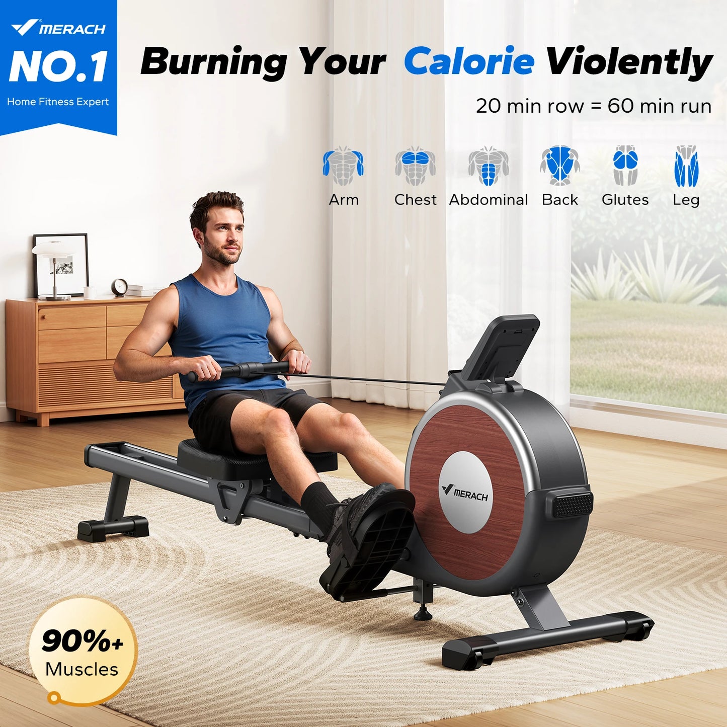 Q1S Rowing Machine Magnetic Rower Machine for Home 16 Levels Quiet Resistance Dual Slide Rail Max 350Lb Weight Capacity