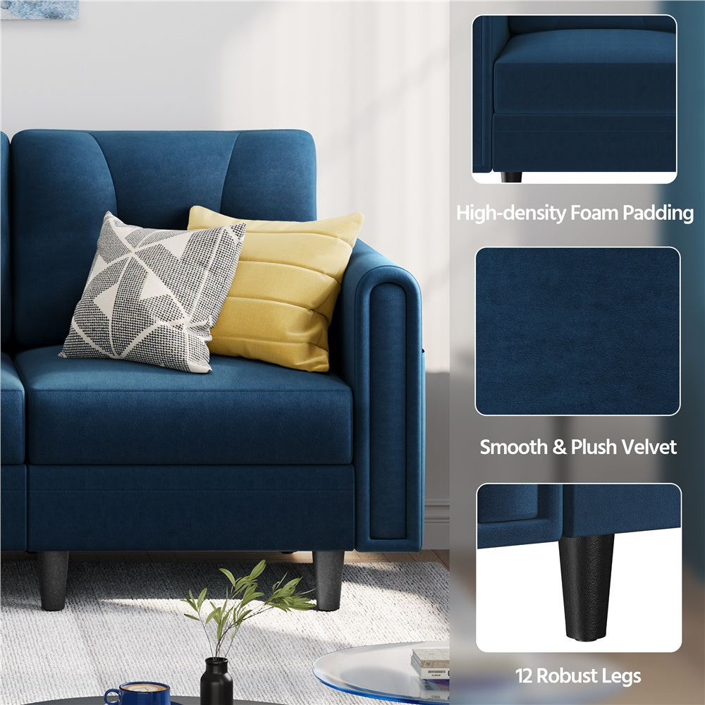 3-Seater Sofa with Ottoman Velvet Upholstered Corner Sofa for Living Room L-shaped Chaise Lounge Sofa