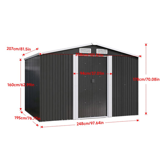 6 X 8 FT Black Outdoor Storage Shed, Metal Large Shed Garden with Air Vent, 2 Slide Door