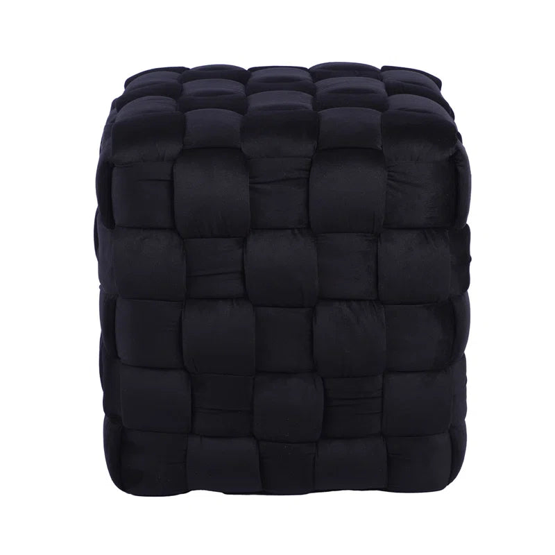 Barbaralee Velvet Woven Ottoman Dressing Stool for Bedroom Furniture, Modern Accent Stool with MDF Base