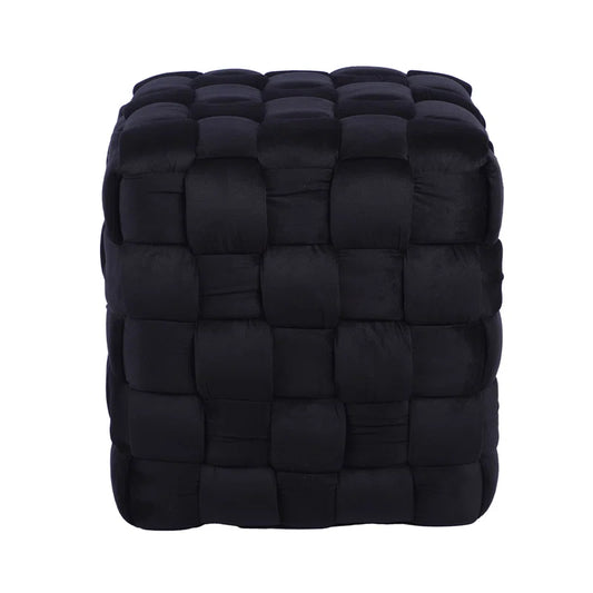 Barbaralee Velvet Woven Ottoman Dressing Stool for Bedroom Furniture, Modern Accent Stool with MDF Base