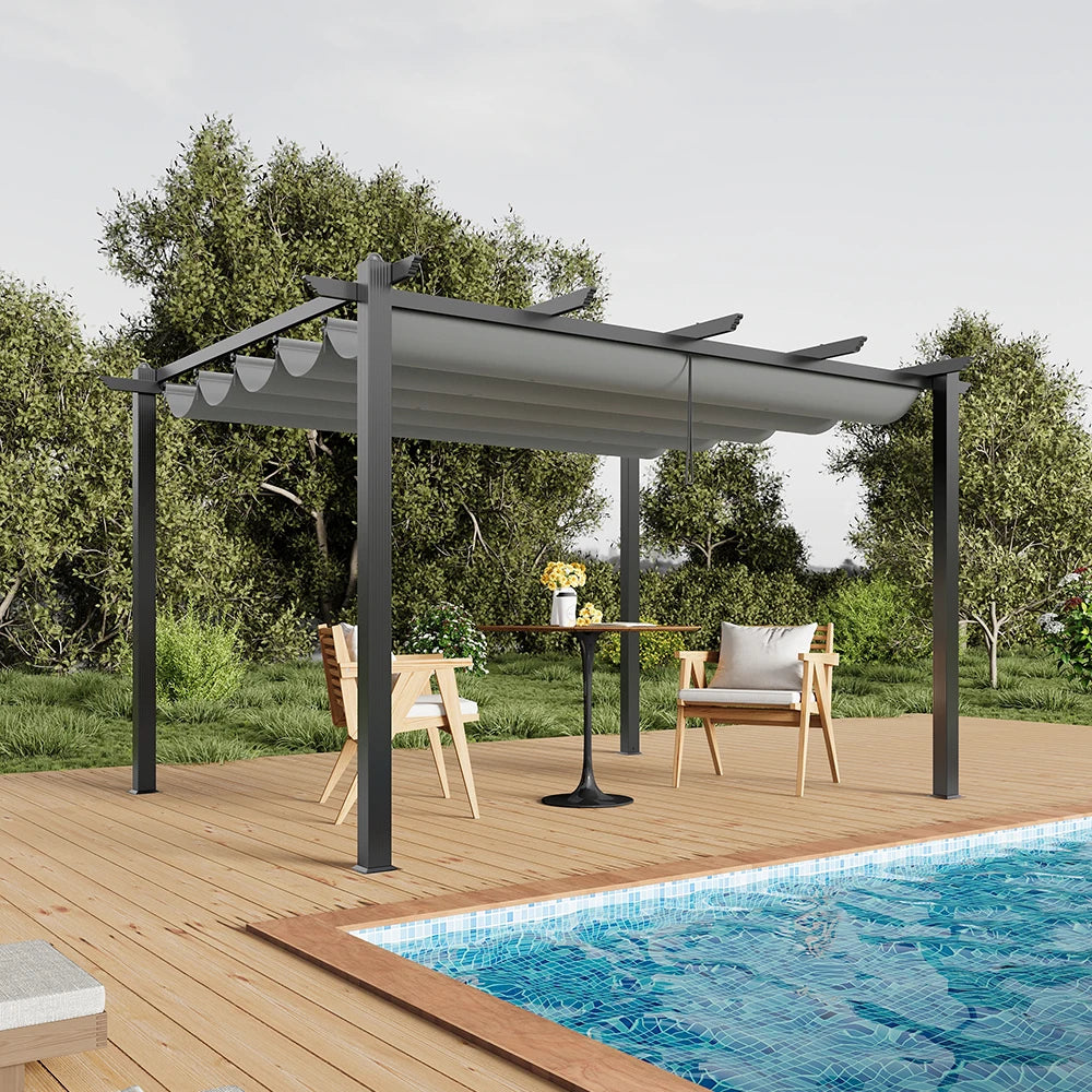 3x4M (10x12Ft) Aluminium Pergola with Retractable Louvered Roof - Versatile Garden Gazebo Canopy