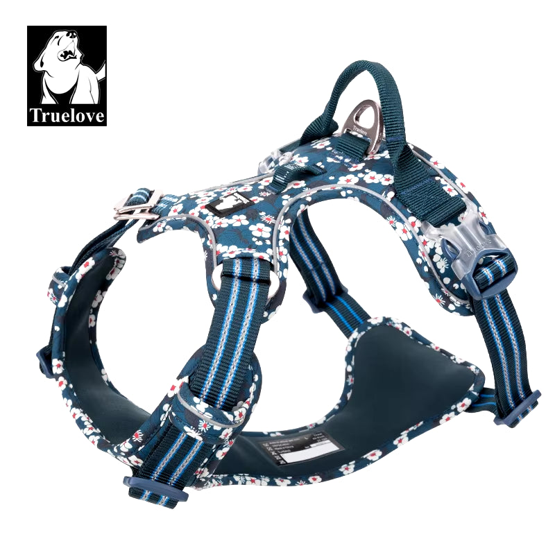 Stylish Adjustable Floral Dog Harness - No Pull, Breathable Cotton, Reflective Safety for All Breeds