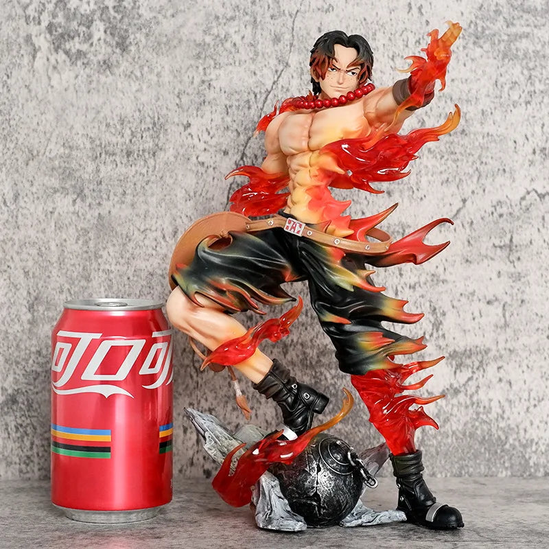 One Piece Floor Flower Flame Ace Fingertip Smile Scene Gk Statue Model Handmade Surrounding Desktop Ornament Boy'S Birthday Gift