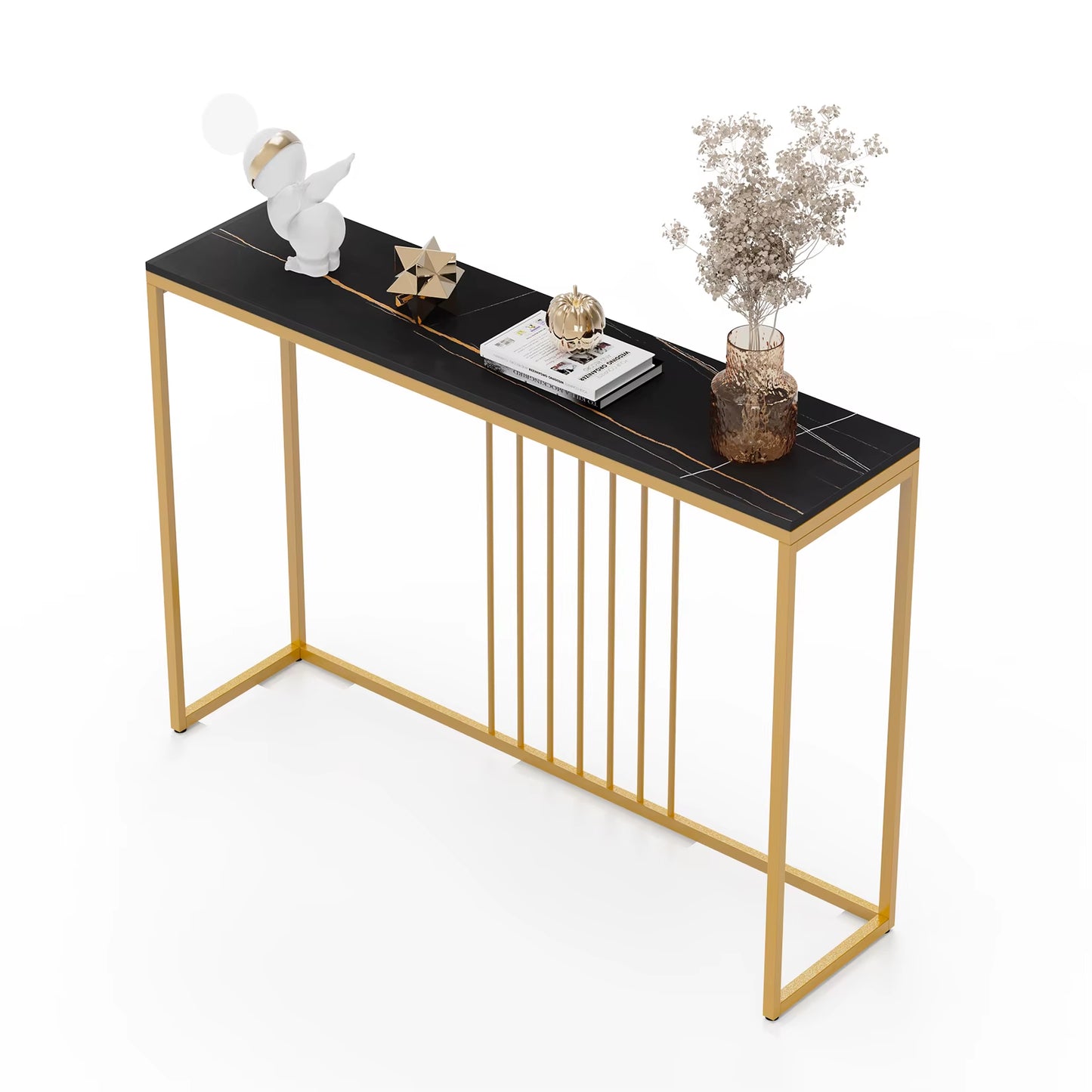 47.2" Extra Long Console Table Sintered Top Gold Metal Leg Sofa Table for Hallway Entryway