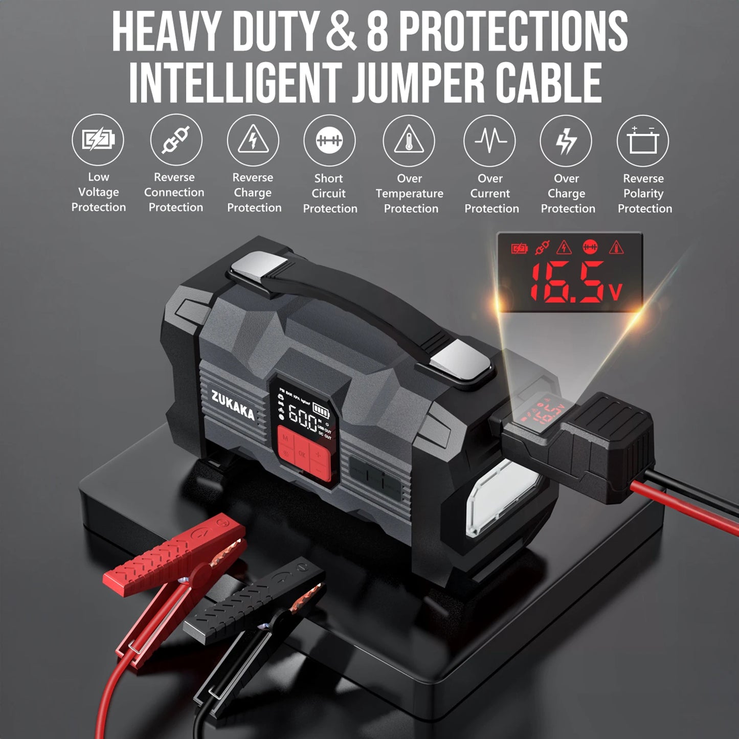 6000A Car Jump Starter with Air Compressor Battery Booster 12V Car Jump Starter Power Bank with LED Flashlight Smart Cable With
