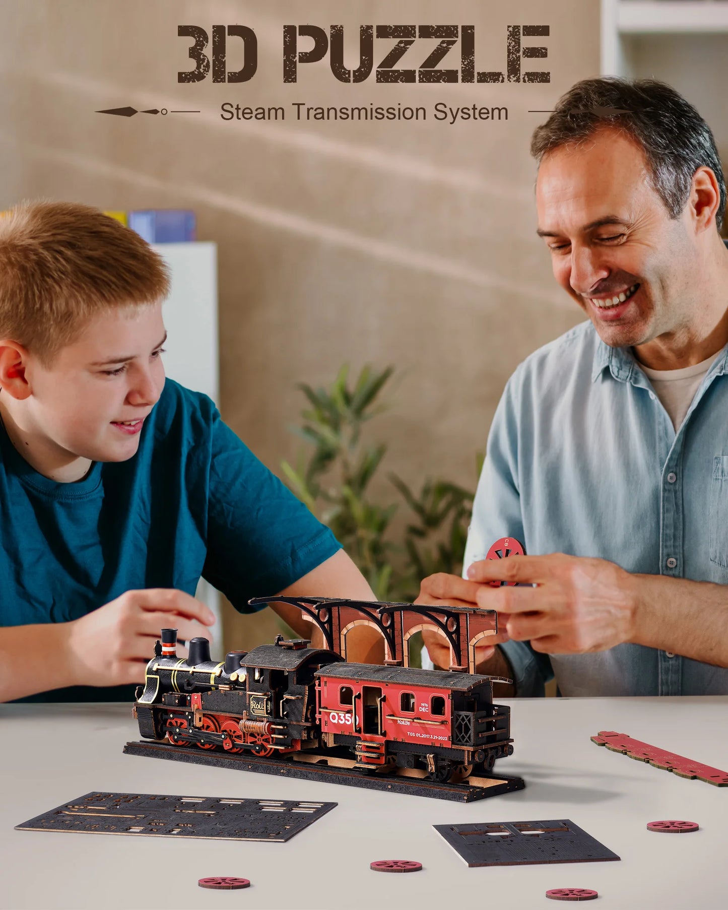 Rolife Steam Journey 3D Wooden Puzzle - Easy Assemble Traditional Train Model with Pre-Colored Design - Perfect Gift for All Ages!