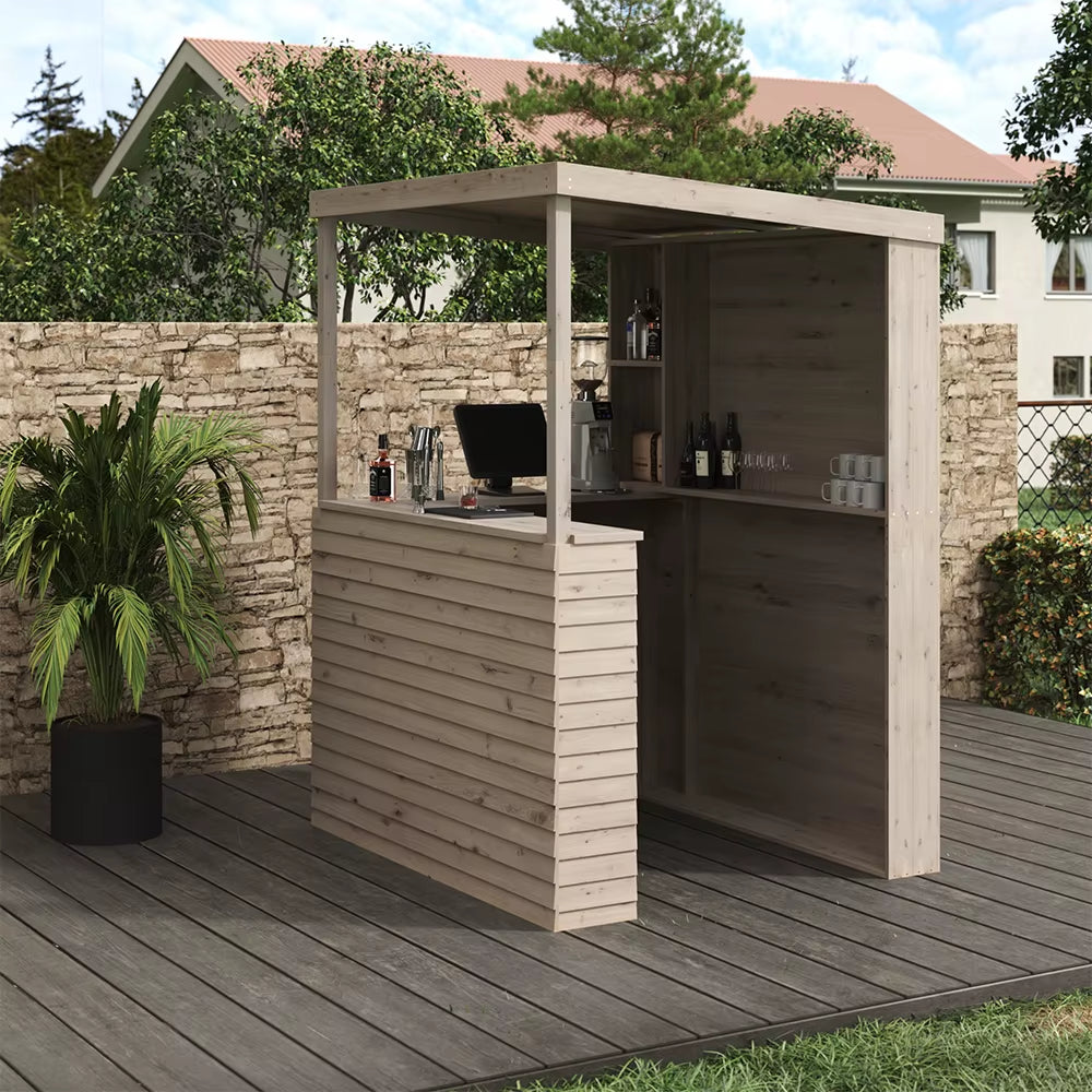 Outdoor Solid Wood Garden Bar Outdoor Furniture, 140Cm W X 160Cm D X 213Cm H