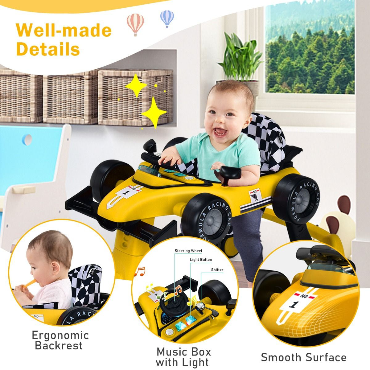 Versatile 4-In-1 Baby Push Walker - Adjustable Height & Speed for Growing Toddlers