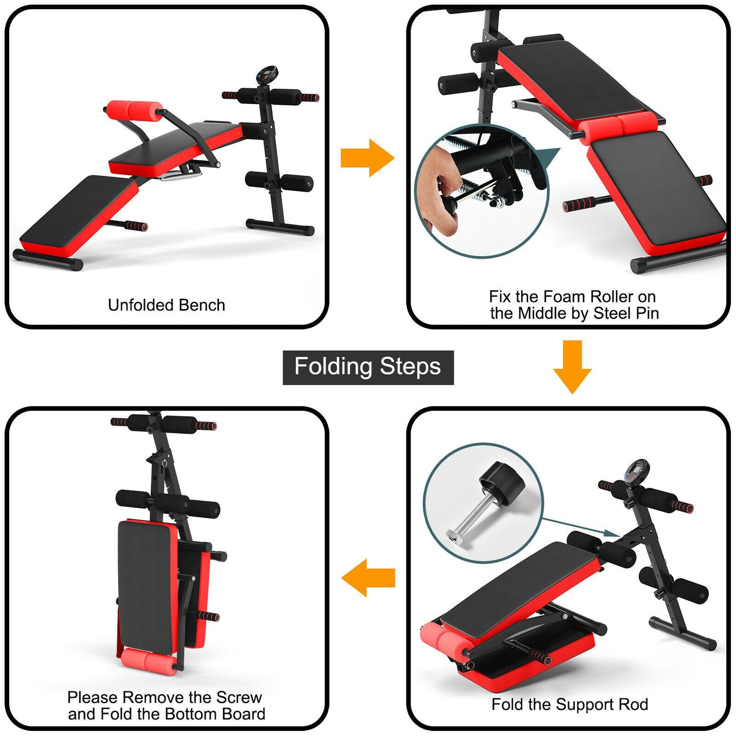 Adjustable Foldable Multi-Workout Weight Bench with LCD Display