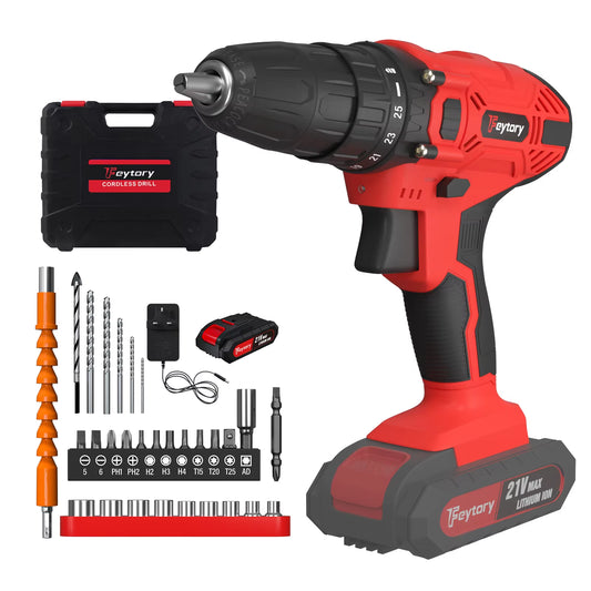 Powerful 21V Cordless Electric Drill with 1500mAh Battery - 25+1 Torque Settings, 45Nm Screwdriver Kit, Versatile Combi Drill 3/8