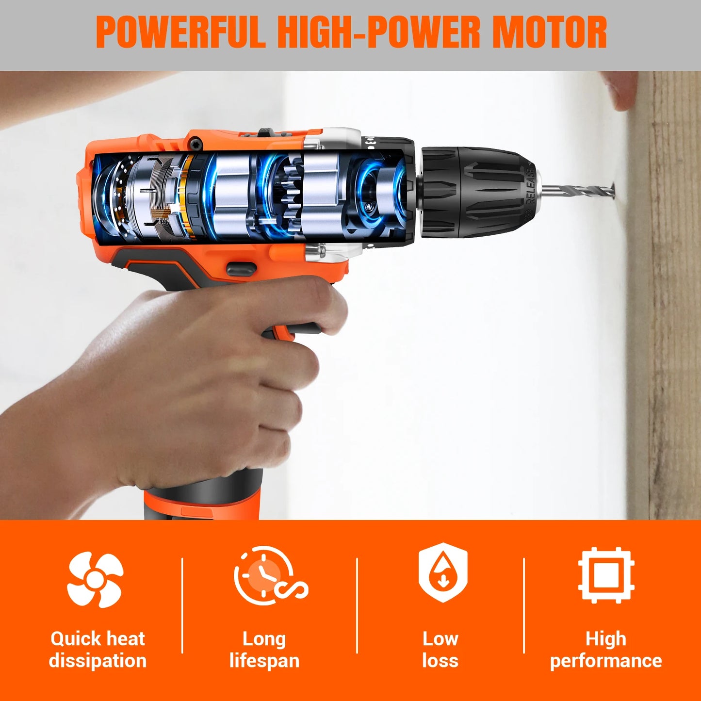 Cordless Drill Driver 25+1 Torque Combi Drill Power Drill Kit, Electric Screwdriver Set, Accessory Kit, 2 Speeds Drill