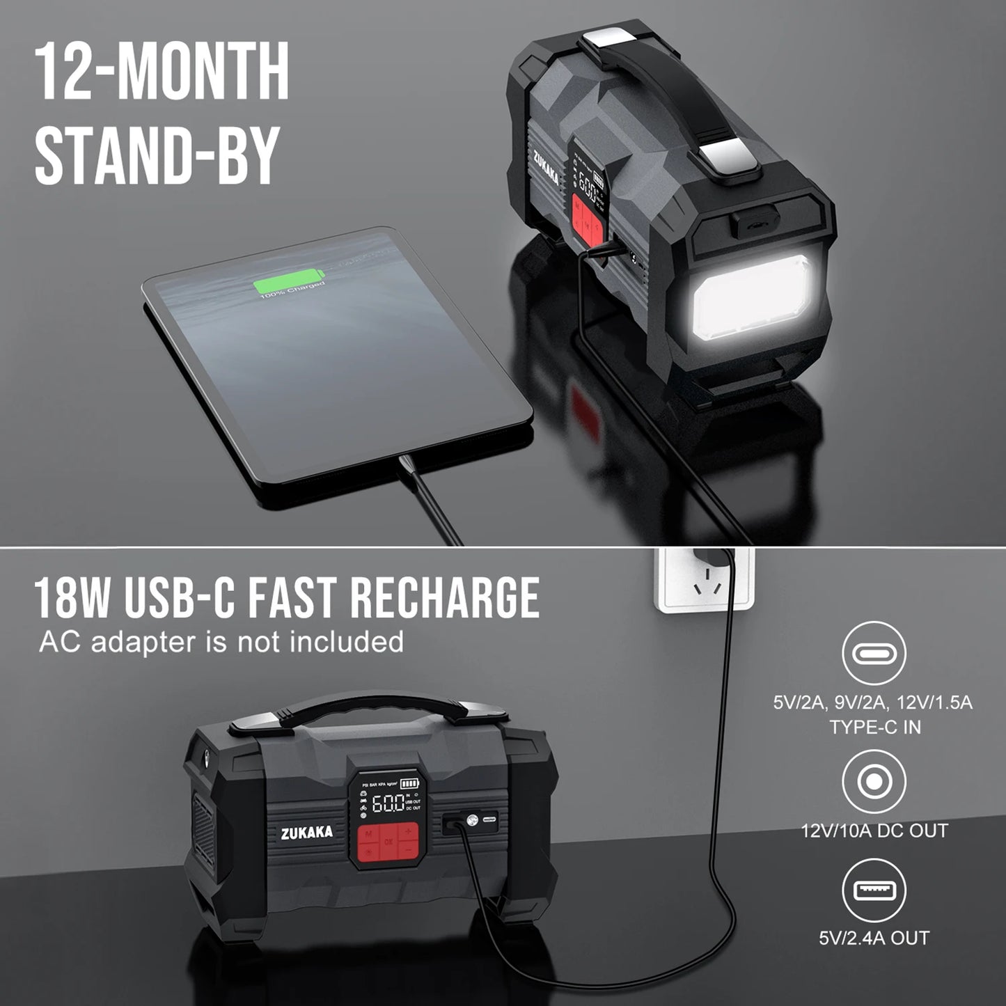 6000A Car Jump Starter with Air Compressor Battery Booster 12V Car Jump Starter Power Bank with LED Flashlight Smart Cable With