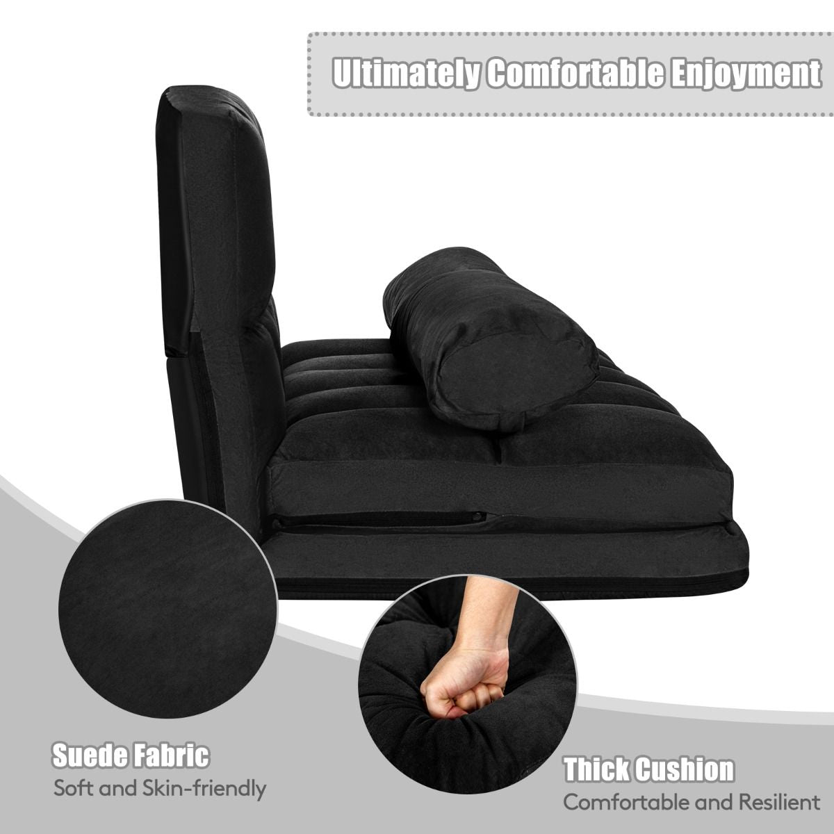 2 in 1 Folding Floor Lazy Sofa Bed with 6 Adjustable Seat Positions and 2 Pillows