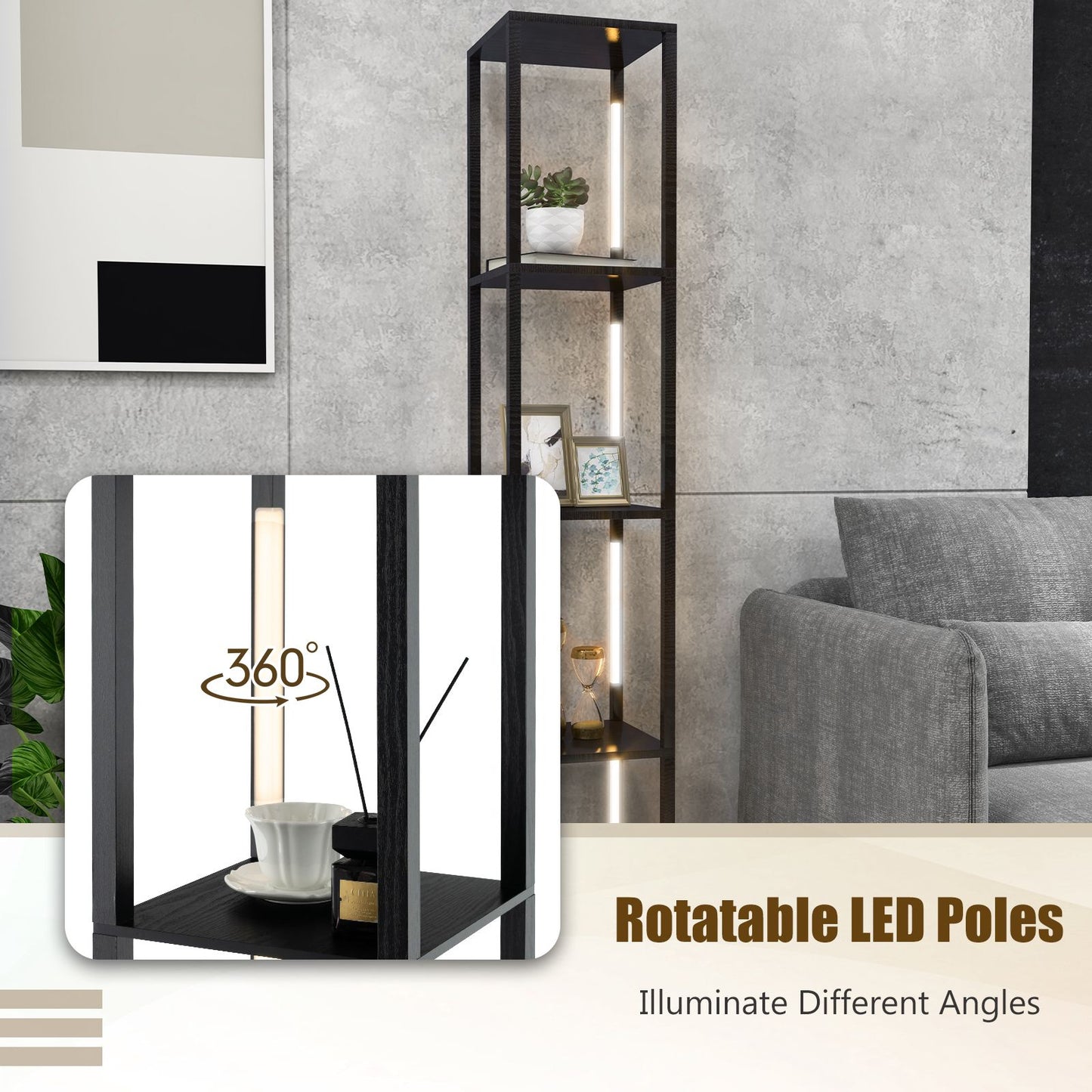 Floor Lamp with 3-Level Dimmable LED Bulbs and Rotatable Poles