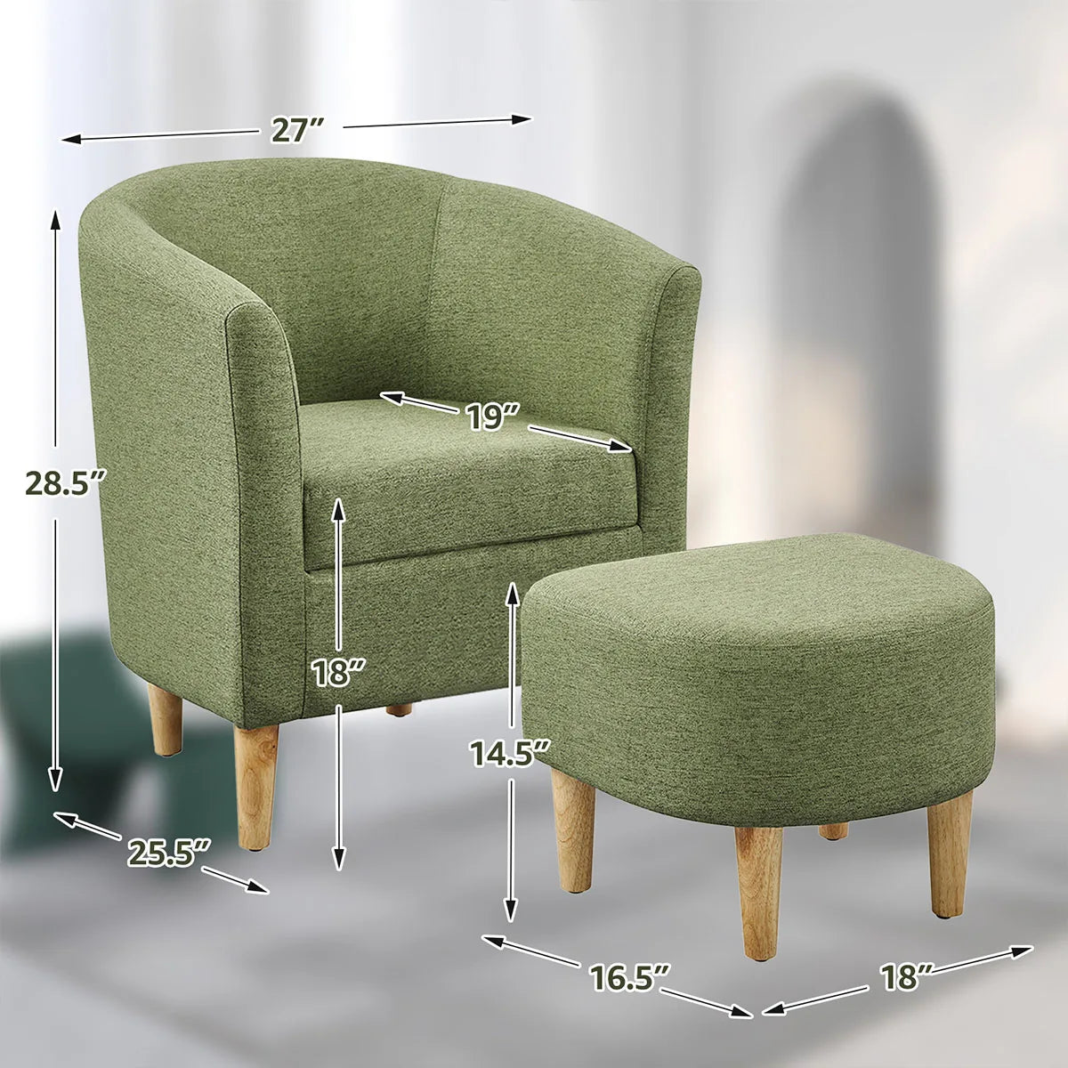 Bucket Chair Snuggle Boucle Arm Chair with Footstool for Bedroom Single Sofa Comfy Accent Tub Chairs Armchair for Livng Room