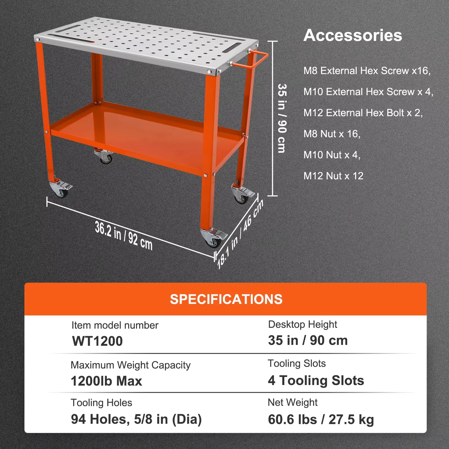 Versatile Foldable Welding Table - Adjustable Height Portable Workbench with Steel Top (18/20/24 Inch)