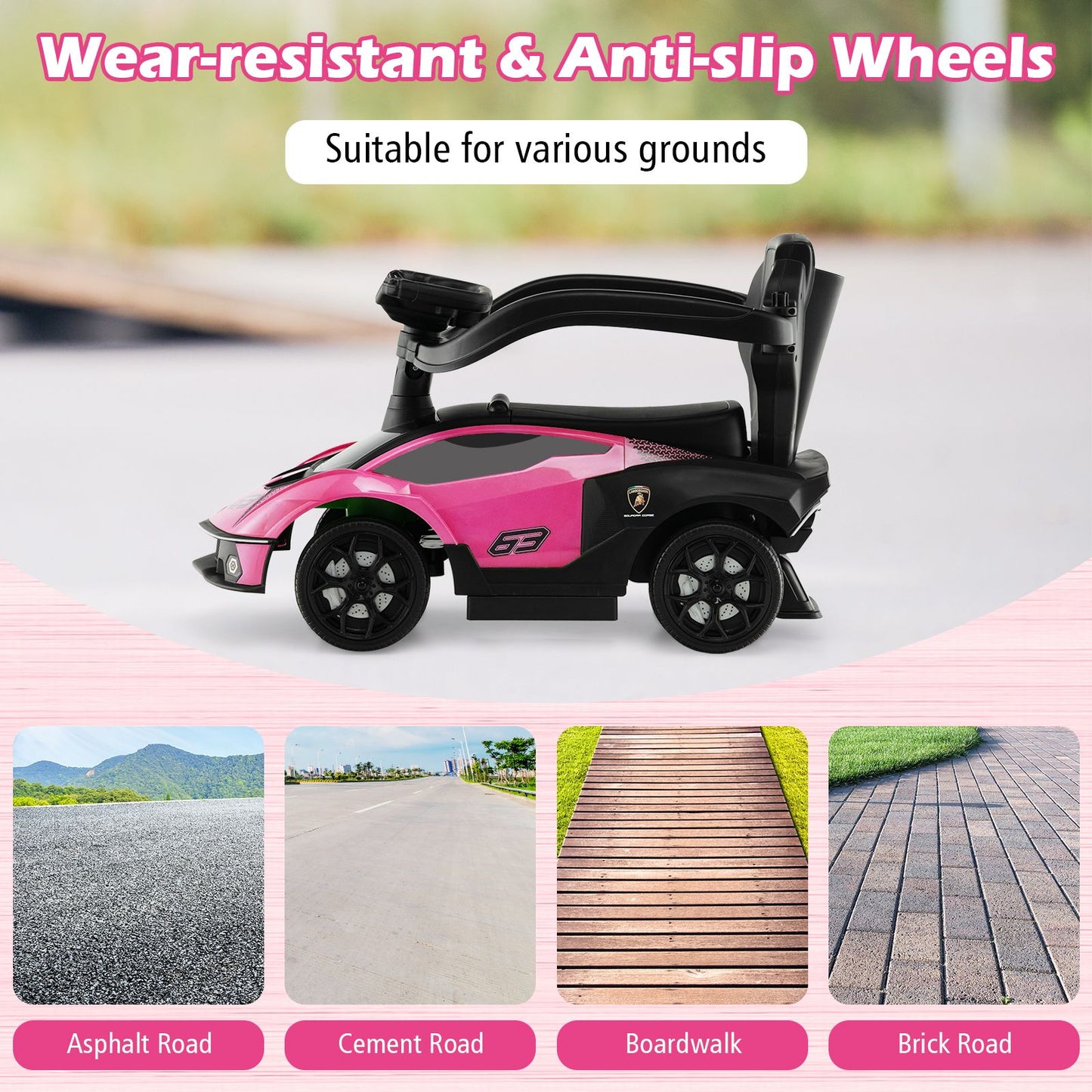 Luxury Lamborghini Ride-On Car for Kids with Convenient Push Handle
