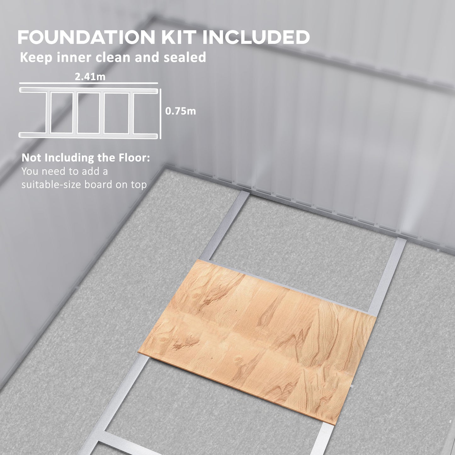 8.5x6 ft Galvanised Steel Garden Shed with Foundation Kit – Grey