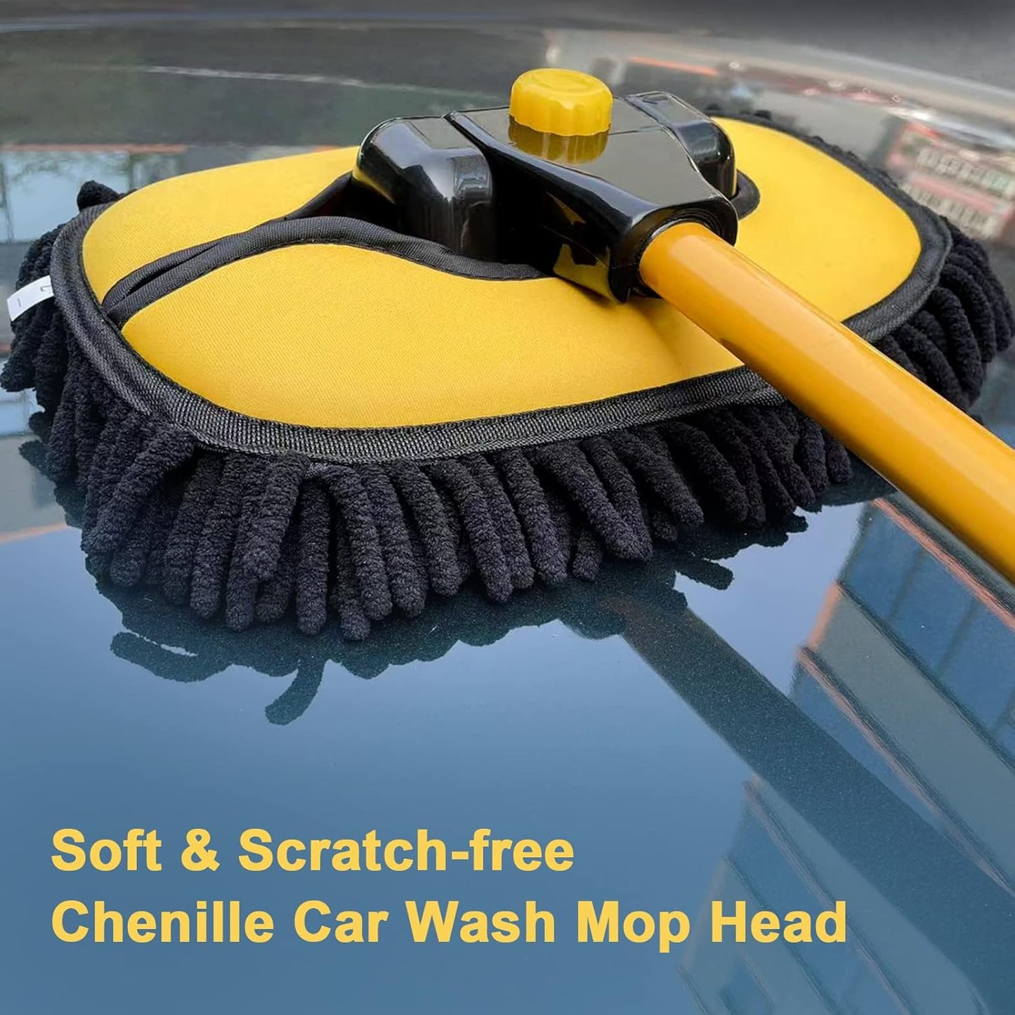 55" Extendable Car Wash Brush with Curved Handle & Replaceable Microfiber Head - Perfect for RV, Truck, and Camper Cleaning - Portable Kit with Storage Bag