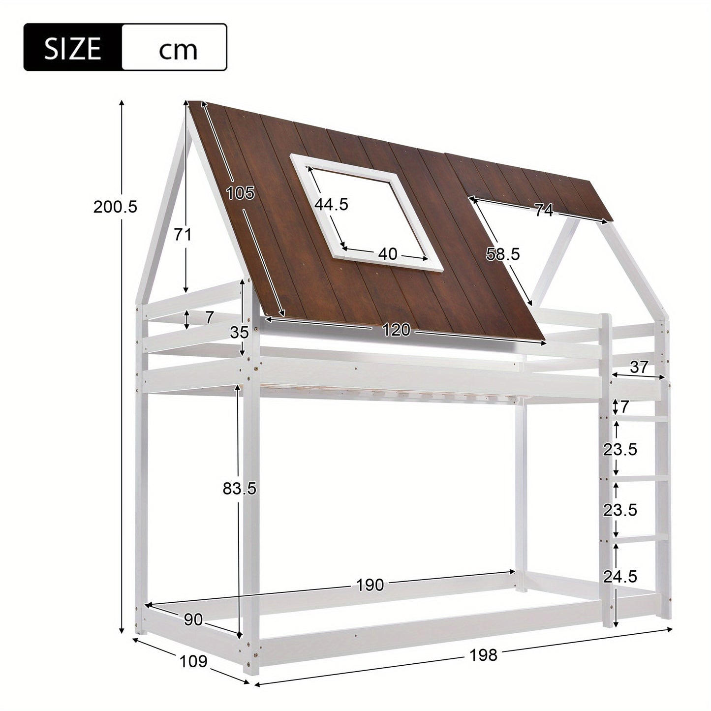 3FT Solid Pine Wood Single Bed Frame Bunk Bed with 3-step-ladder