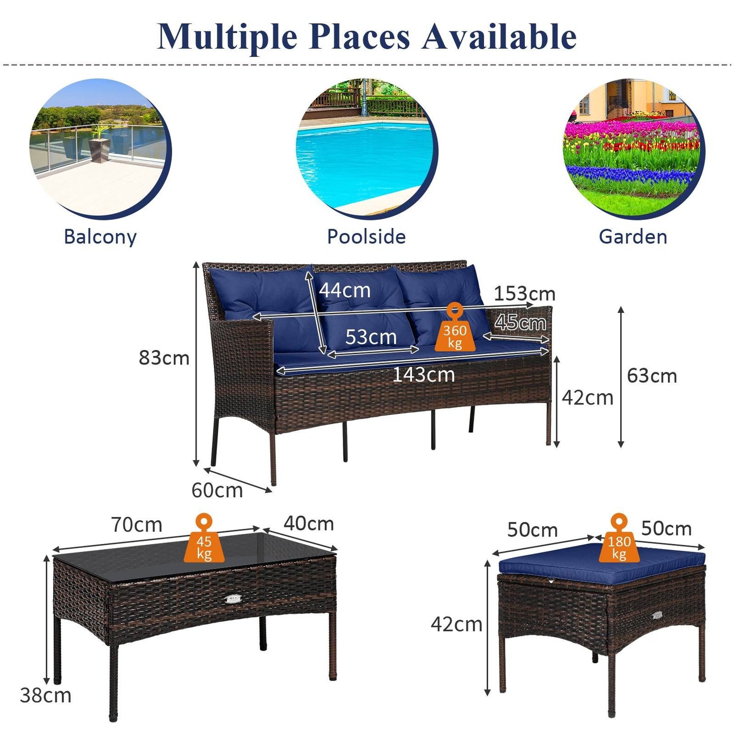 4 Seater Rattan Garden Furniture Set with Cushioned Sofa