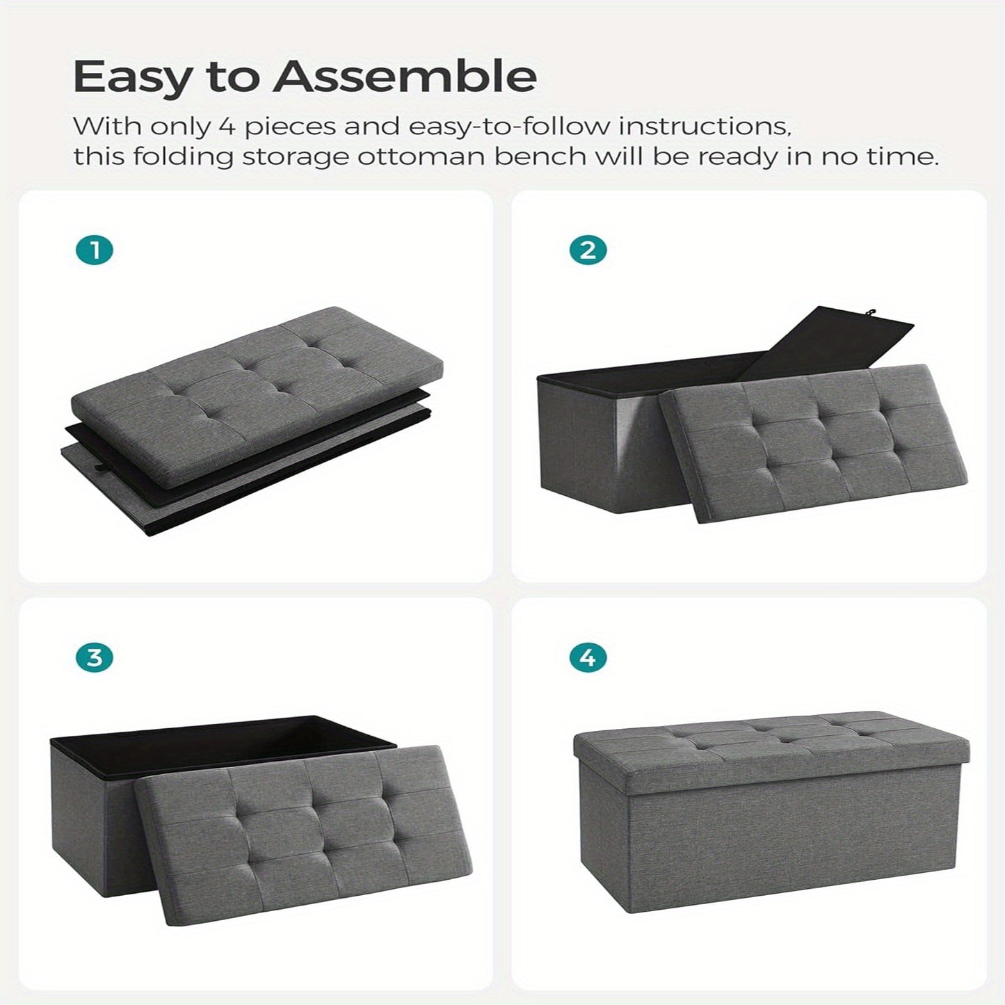 Large-Capacity 80L Foldable Storage Ottoman Stool - Heavy-Duty 300kg Dark/ Grey