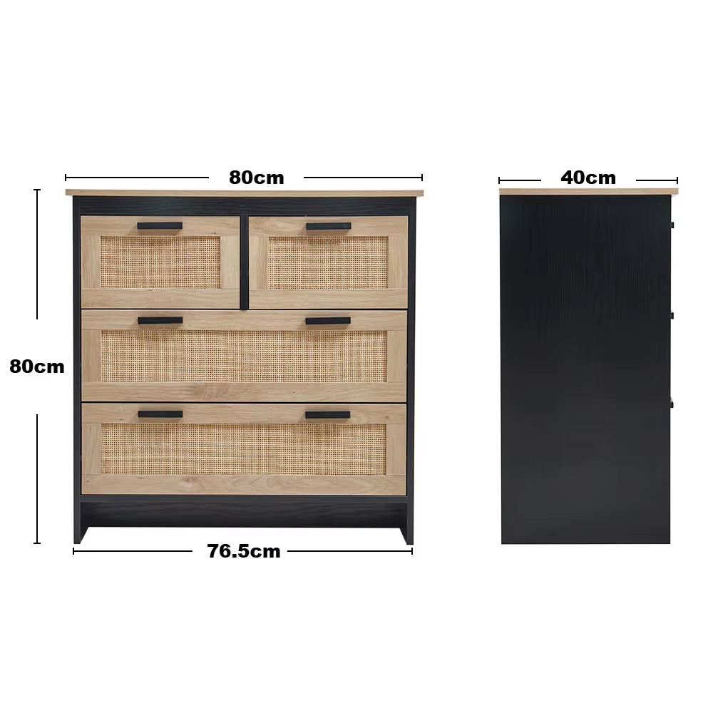 Beige Wooden Storage Cabinet with Rattan Drawer Console Table
