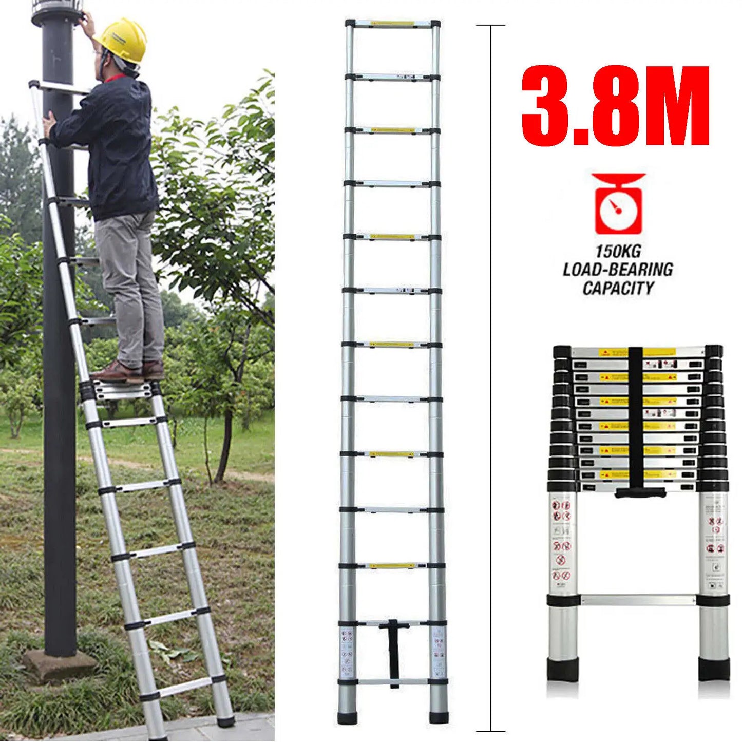 Telescopic Aluminium 2.6M-5M Folding Step Ladder,Multi-Purpose,Non-Slip,Extendible,Rungs,Lightweight,150Kg Load Capacity