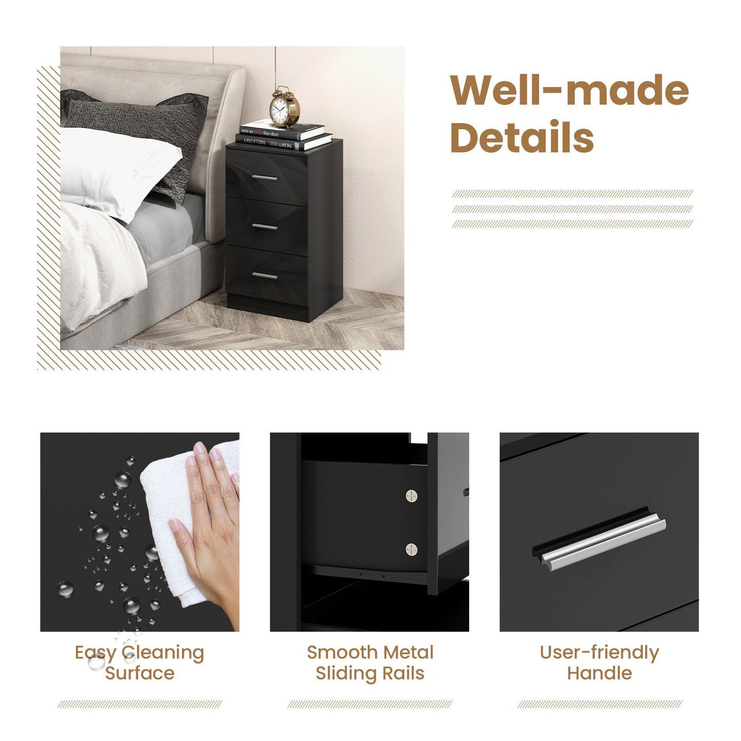 3-Drawer Wooden Dresser Cabinet with Anti-Toppling Device