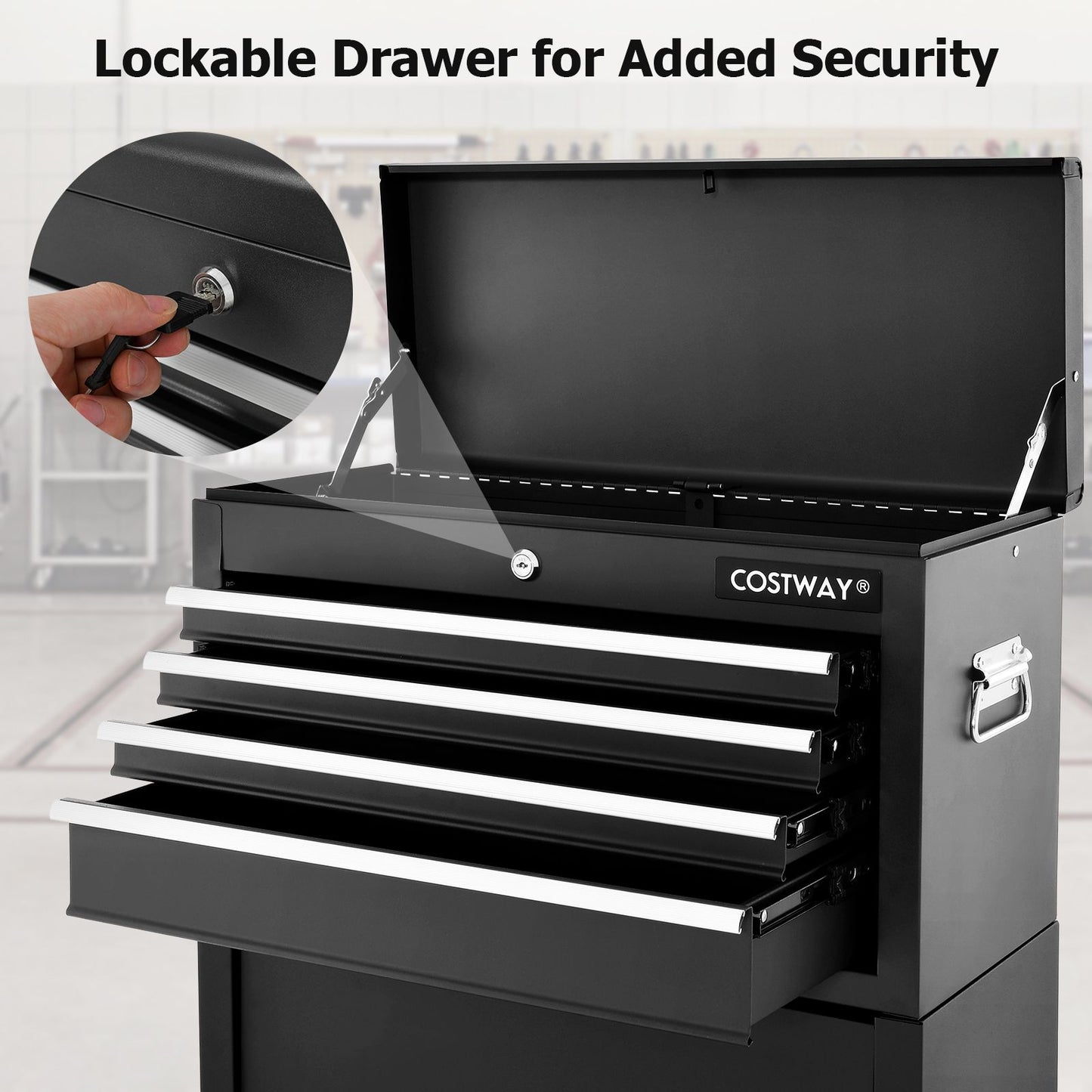 Lockable Tool Storage Cabinet with Handle, Drawers, Wheels and EVA Liner