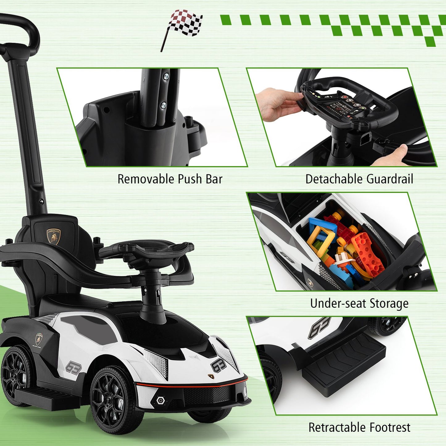 Luxury Lamborghini Ride-On Car for Kids with Convenient Push Handle