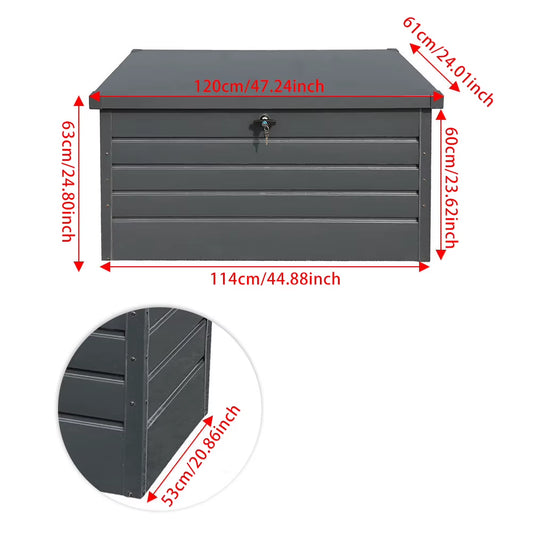 Large Capacity Galvanized Steel Lockable Garden Storage Box, Weatherproof Outdoor Tool Cabinet with Secure Lock