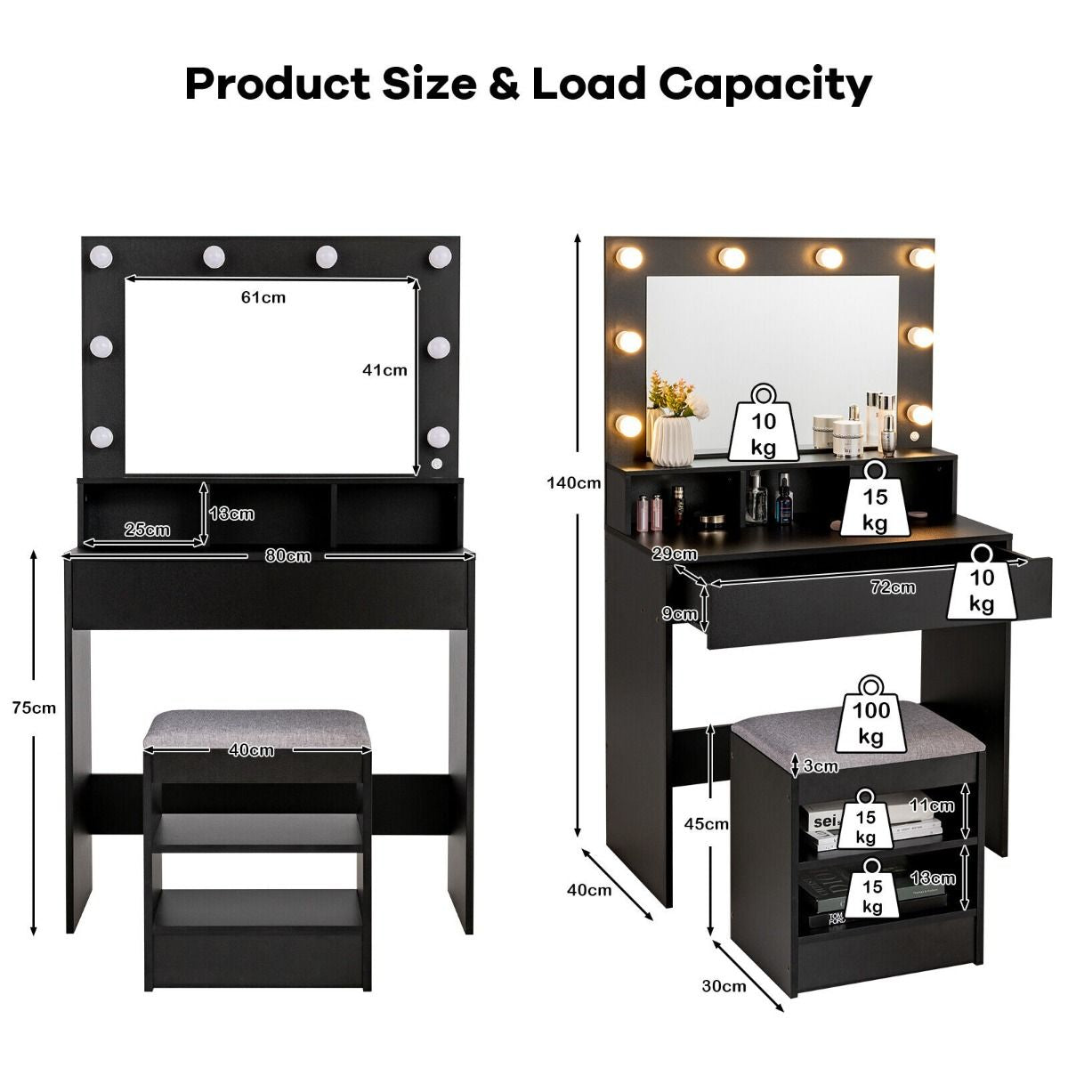 Illuminate Your Beauty: Modern LED Lighted Vanity Set with Spacious Drawer for Effortless Makeup Application