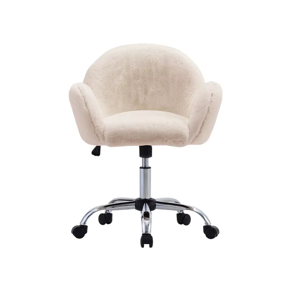 White Comfy Plush Swivel Office Chair Adjustable Height