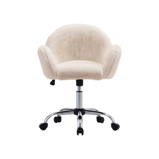 White Comfy Plush Swivel Office Chair Adjustable Height