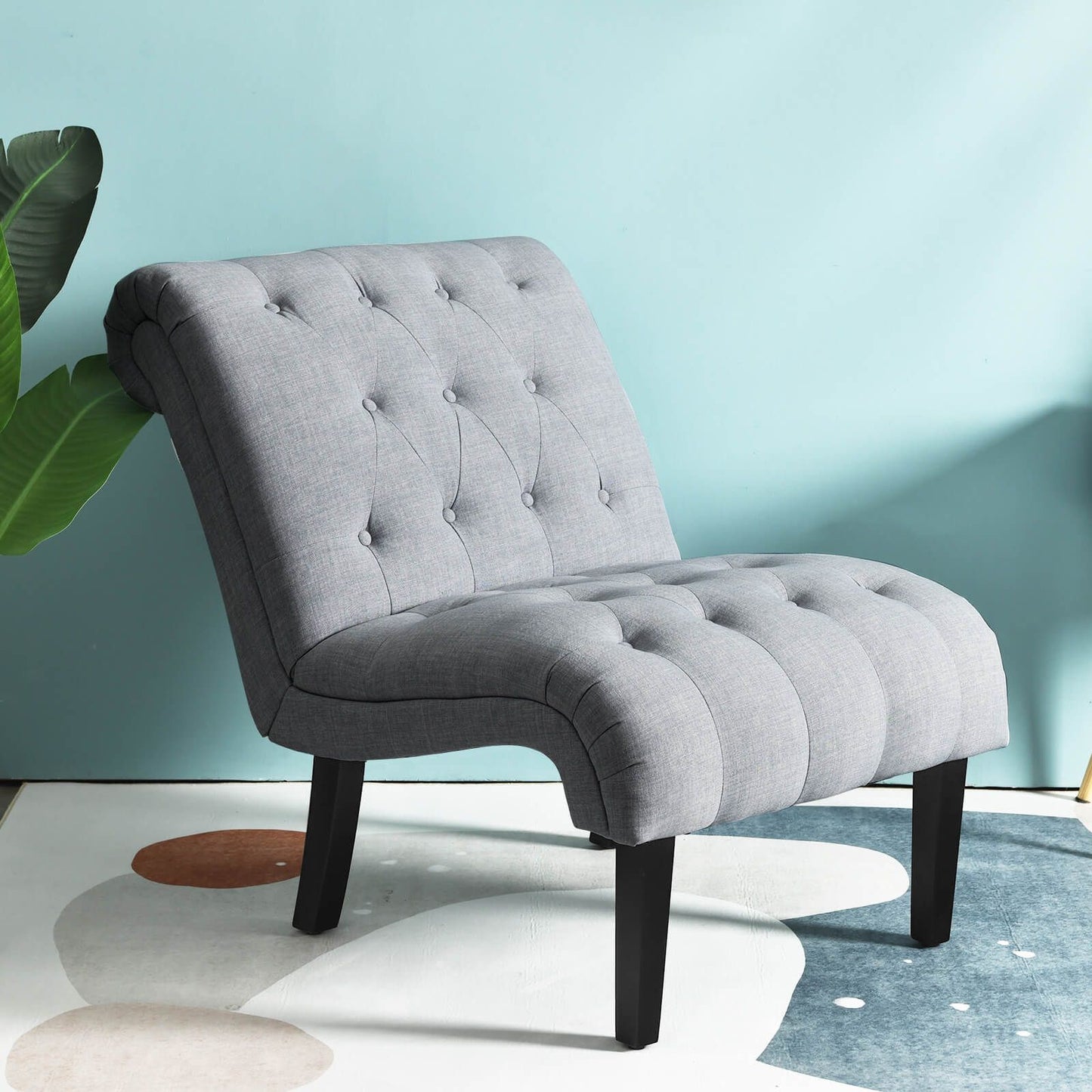 Modern Upholstered Accent Chair with Button Tufted Linen Fabric