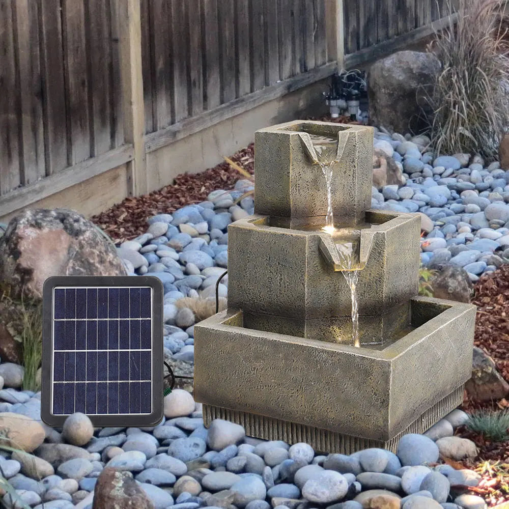 Contemporary Multi-Tier Garden Fountain with Integrated LED Lighting