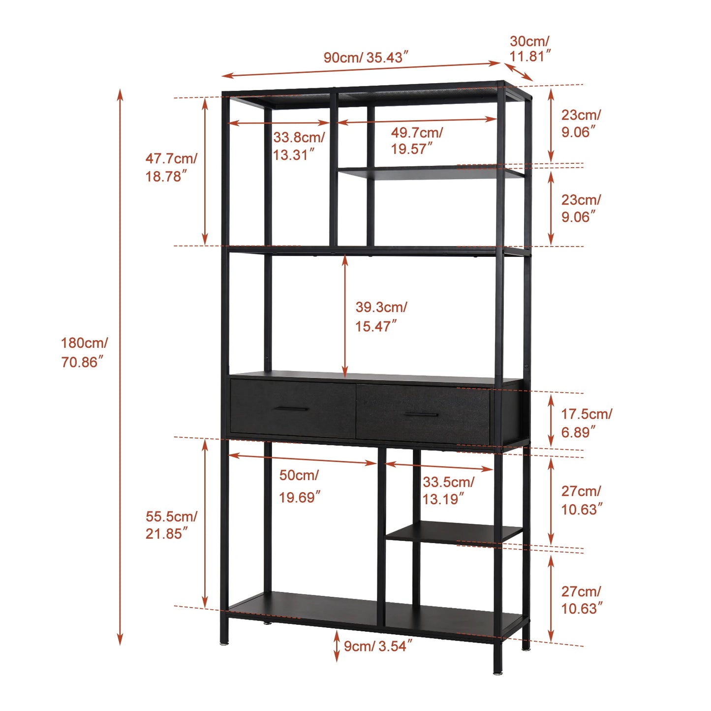 Extra Large Vintage Industrial Bookcase with Cabinet & Drawer - Stylish Tall Metal Display Unit for Kitchen & Open Storage