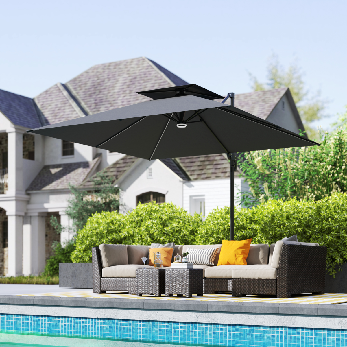 360° Solar-Powered Wall-Mounted Umbrella with LED Lights & Adjustable Tilt