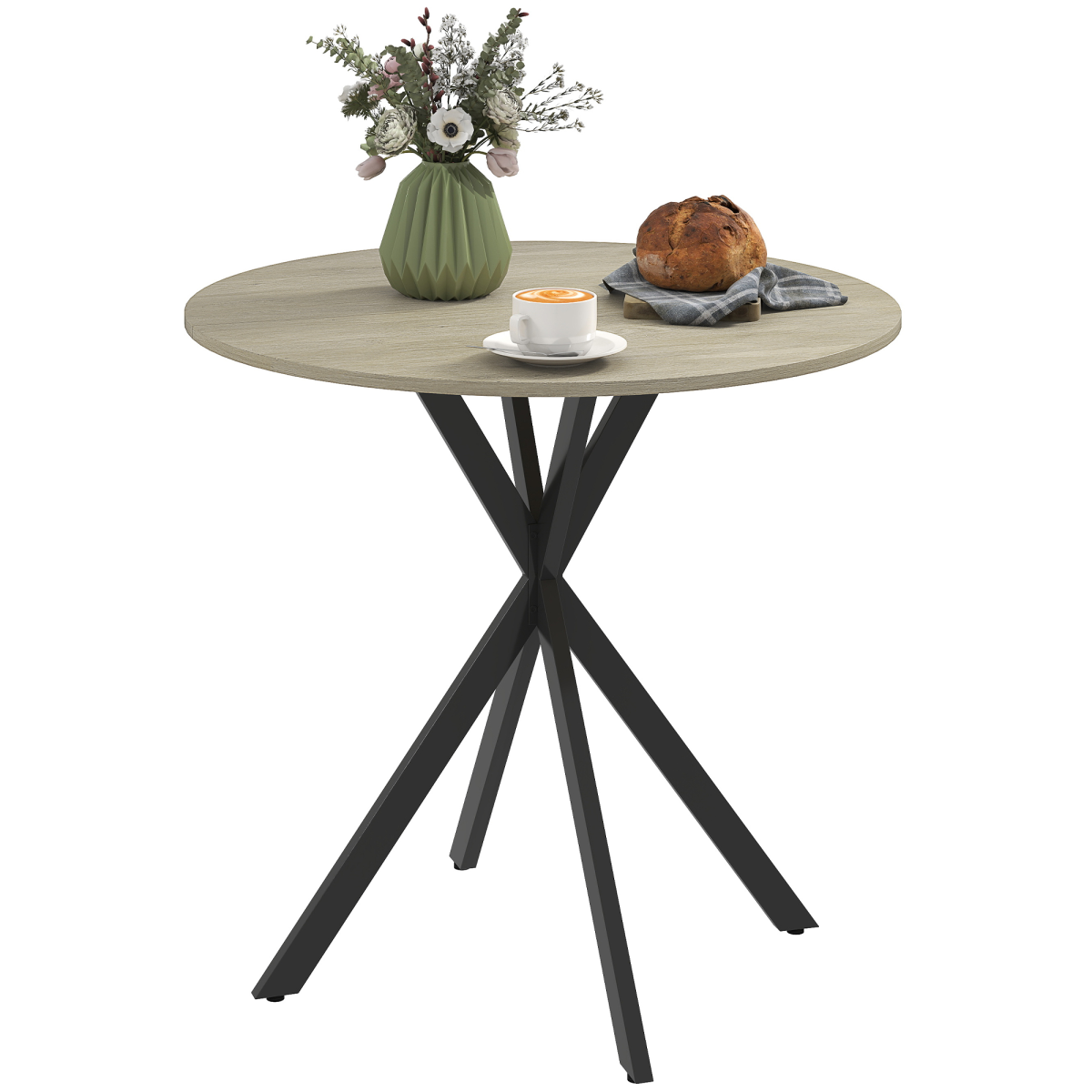 Compact Industrial Round Dining Table - Chic Oak & Steel Design