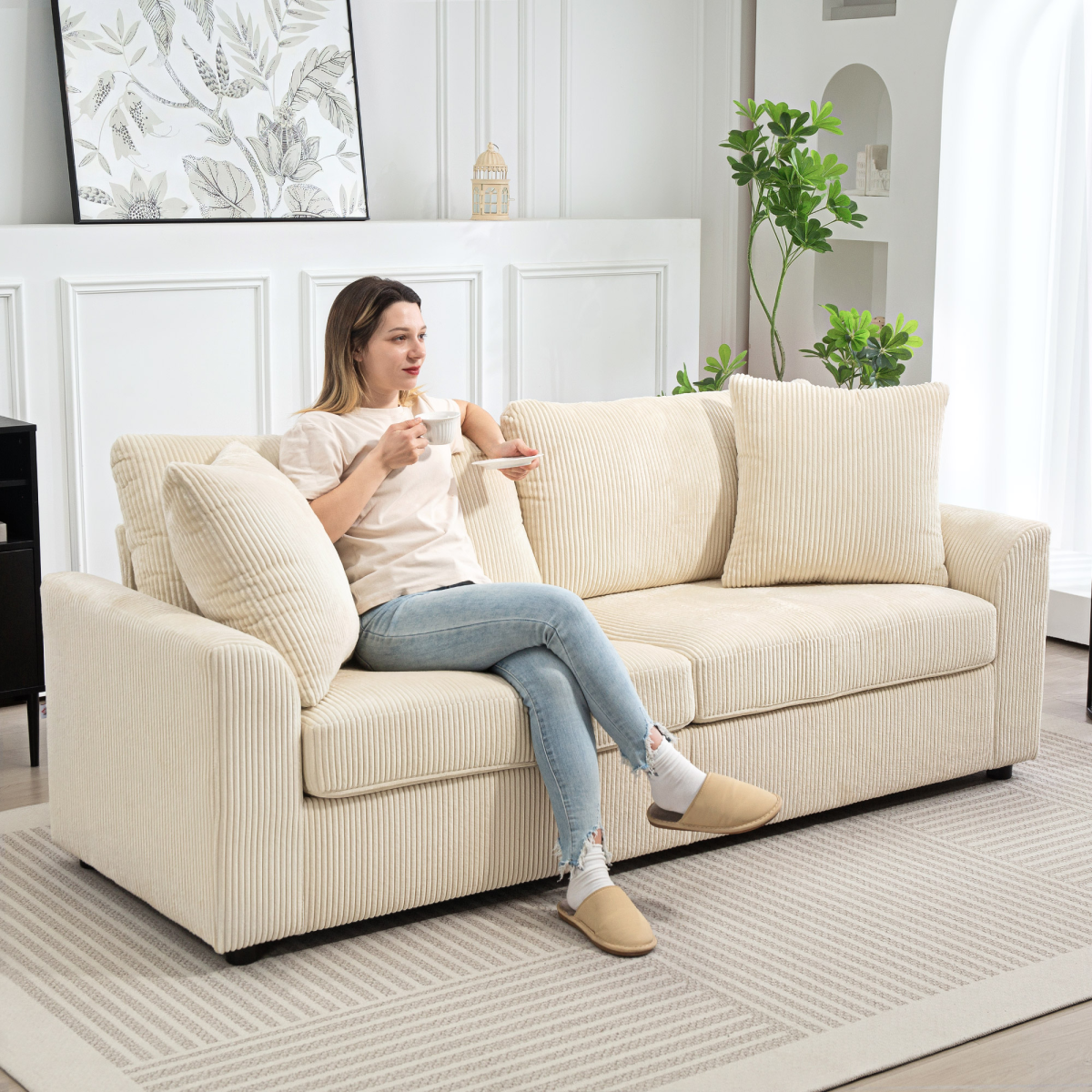 Elegant Cream White Sofa Chair with Cushions for Ultimate Comfort & Support