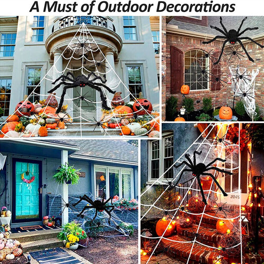 Giant 5m Spider Web Halloween Decor Kit with 20 Spiders & Large Spider