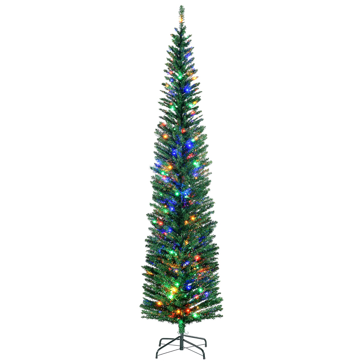 7.5ft Pencil Christmas Tree with Colorful Lights & Steel Base